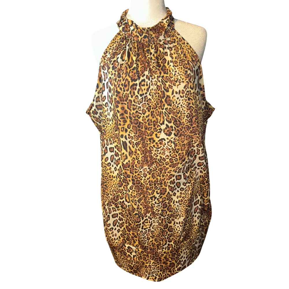 Y2K Womens Leopard Halter Neck Banded Top Blouse 3X Party Festival Mob Wife Glam